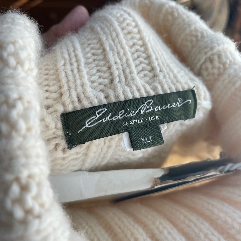 Eddie Bauer Merino Wool Cable Knit Turtleneck | Winter White | Tall XL